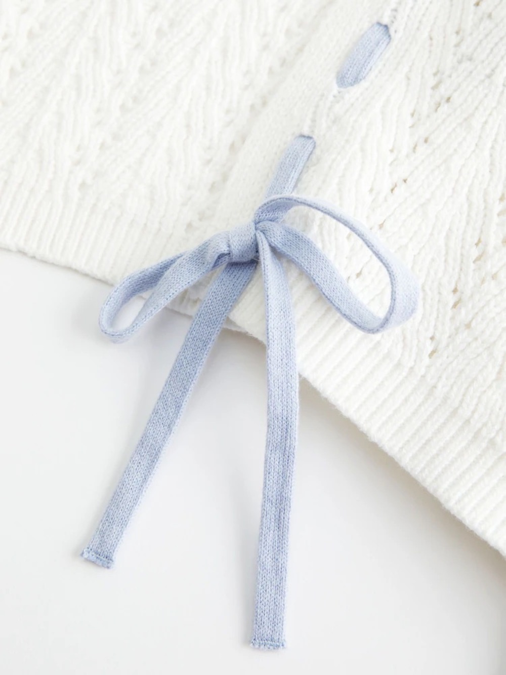 Hollister White Openwork Knit Cardigan with Light Blue Ribbon Ties - Picture 3 of 3